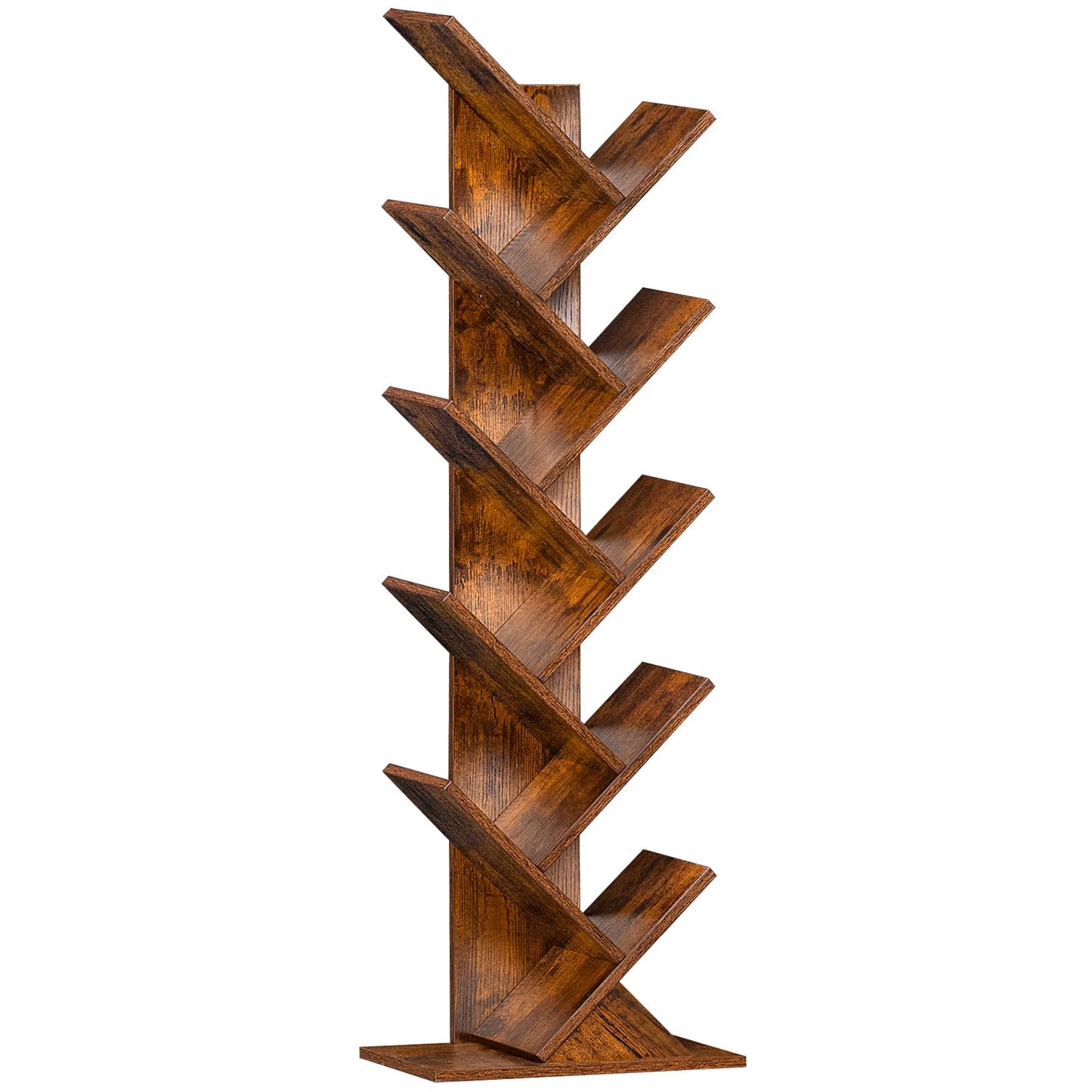 SHEEPAM 10 Tier Tree Book Shelf, Floor Mount, Wood, Unfinished Finish, Freestanding