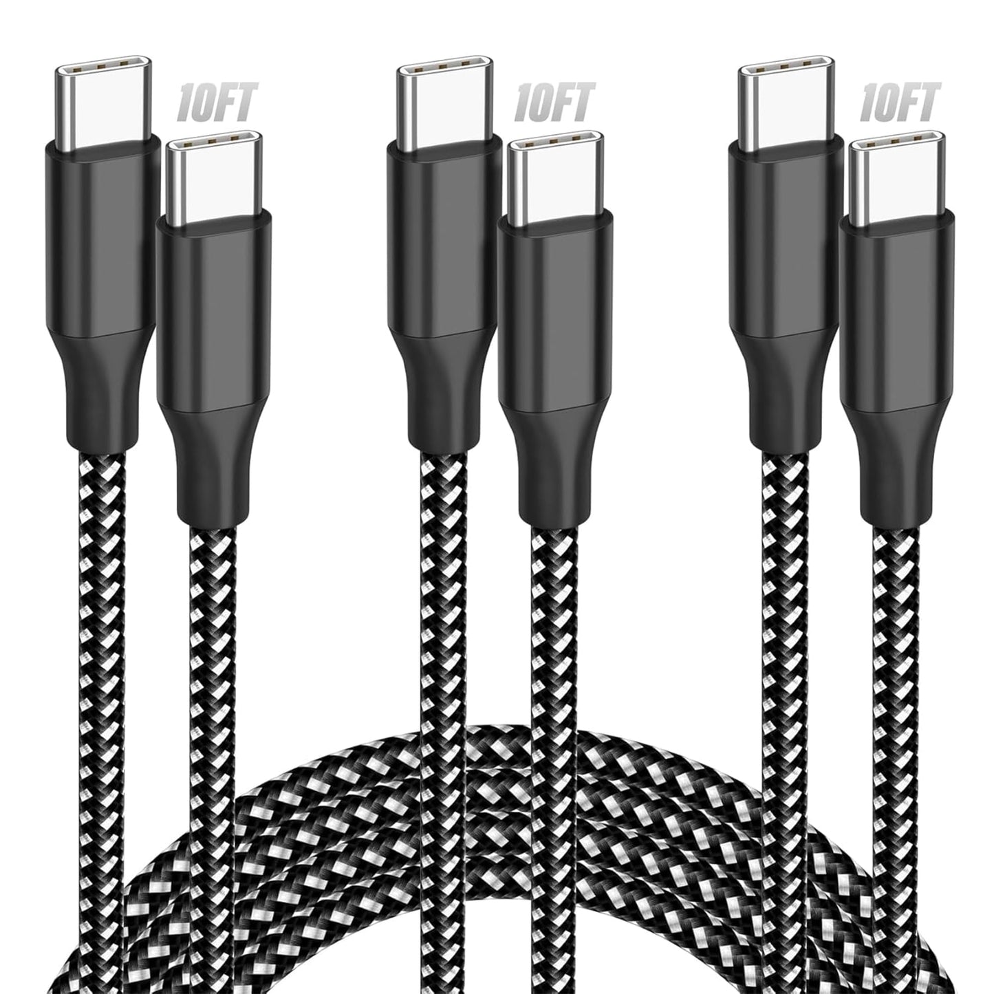 Bkayp 10ft USB C to USB C Cable 60W Power Delivery 3-Pack Fast Charging
