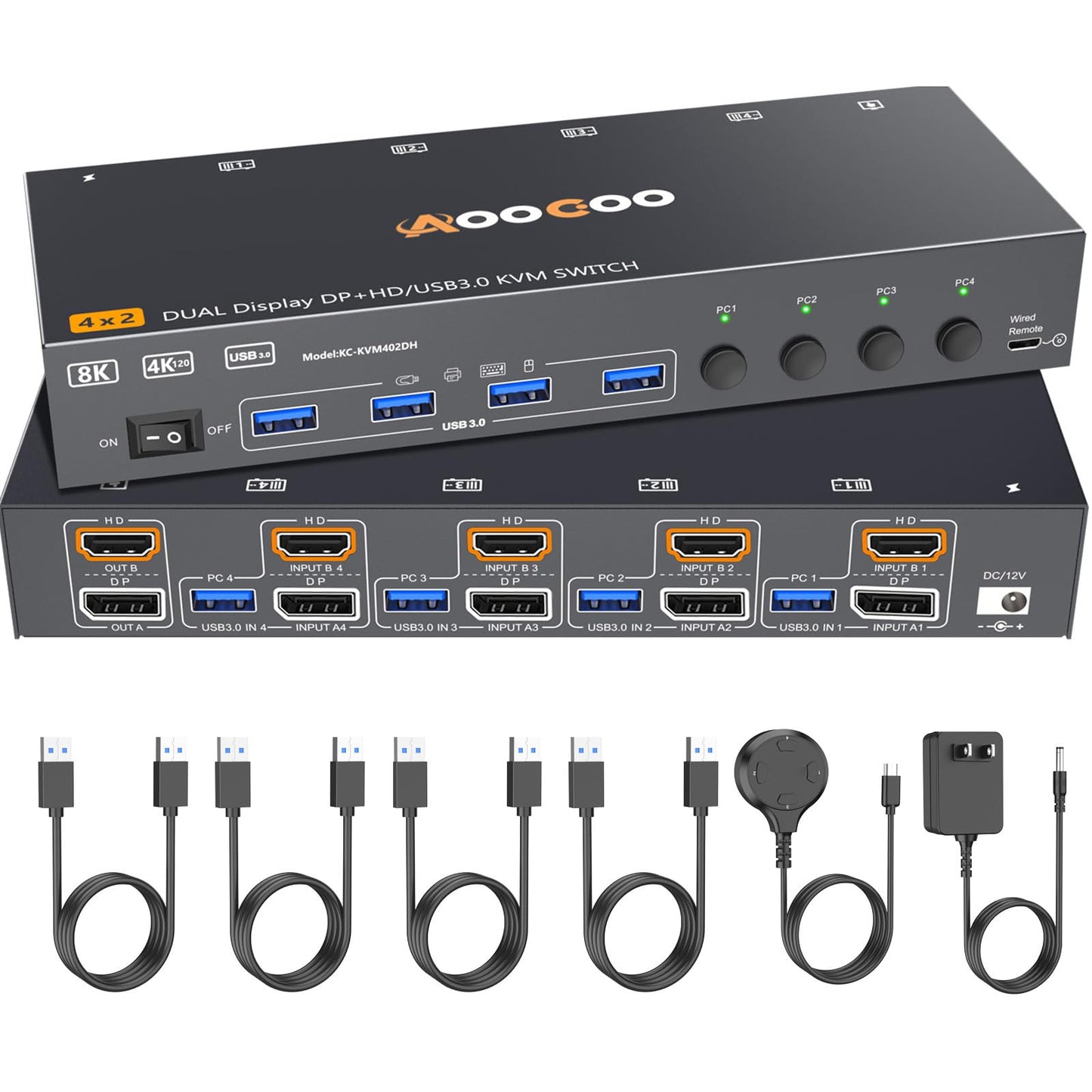 AOOCOO KVM Switch 4-way 5A 5V Normally Open Push Button Surface Mount Black