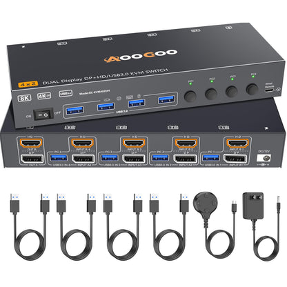 AOOCOO KVM Switch 4-way 5A 5V Normally Open Push Button Surface Mount Black