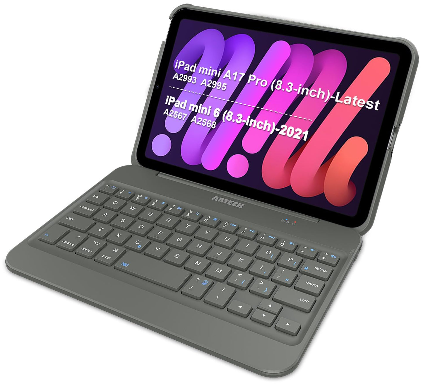 Arteck 8" x 5.9" A17 Pro iPad Mini Keyboard Case Bluetooth Rechargeable QWERTY