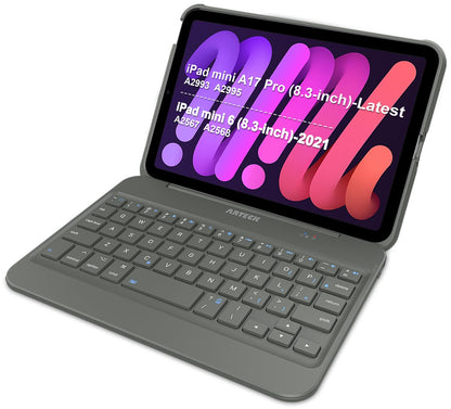 Arteck 8" x 5.9" A17 Pro iPad Mini Keyboard Case Bluetooth Rechargeable QWERTY