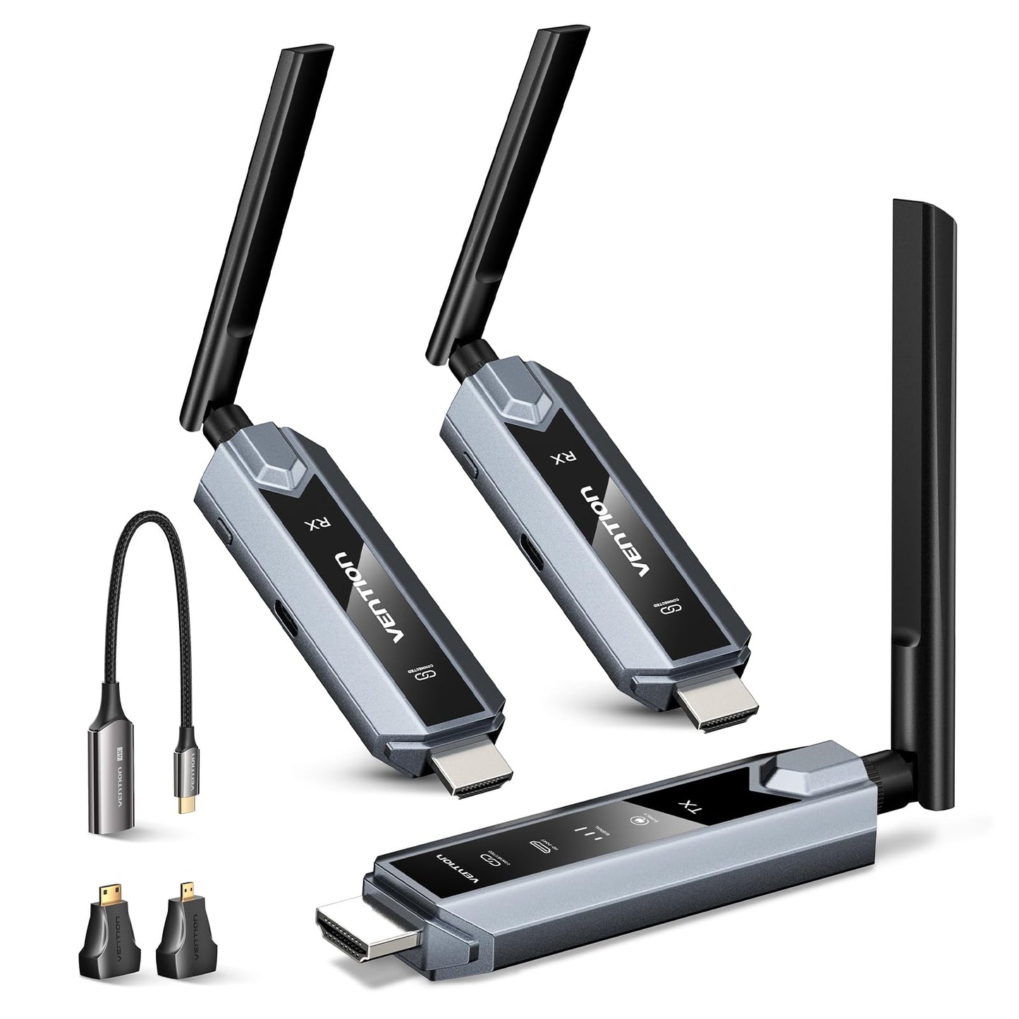 VENTION 393FT Wireless HDMI Transmitter and Receiver Kit, 4K Decoding, Up to 6 Displays, HDMI Connectivity