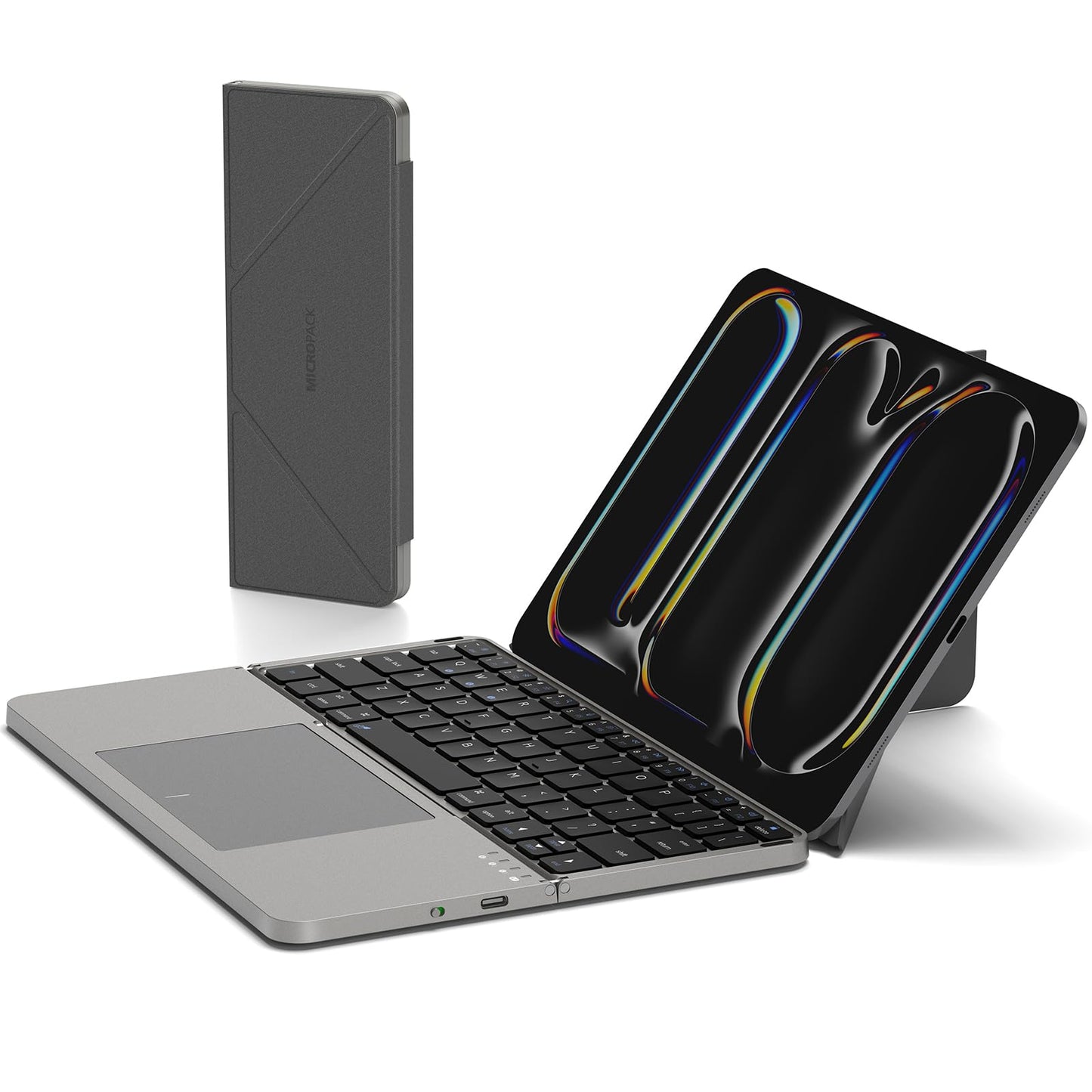 MICROPACK 3-Device Foldable Keyboard K-F01-GY QWERTY Touchpad 500mAh Bluetooth