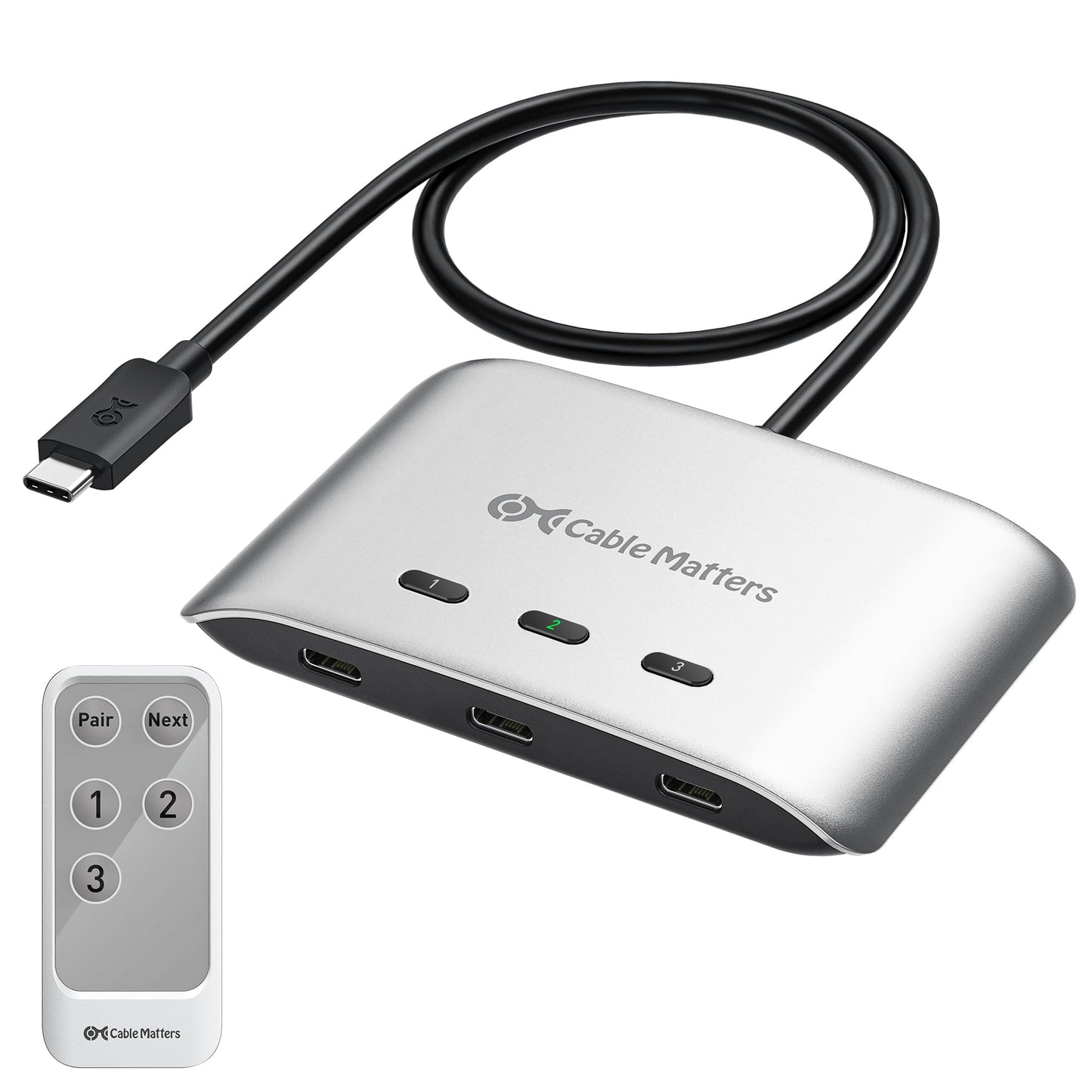 Cable Matters 201343 5A 28V Normally Open USB-C Solid-State KVM Switch Remote Control 3-way Tabletop Circuit