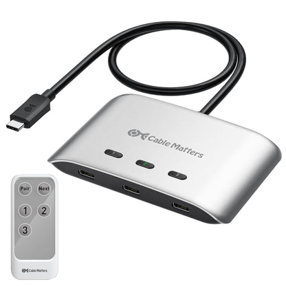 Cable Matters 201343 5A 28V Normally Open USB-C Solid-State KVM Switch Remote Control 3-way Tabletop Circuit