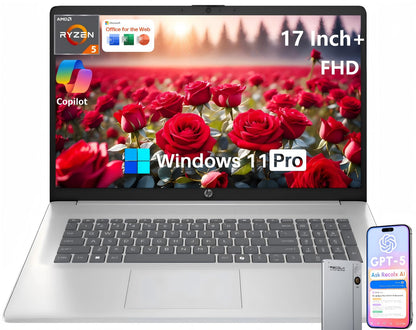 HP 17.3" Laptop, AMD Ryzen 5 7430U, 20GB RAM, 512GB SSD, 1920x1080, Wi-Fi 6, Bluetooth 5.4