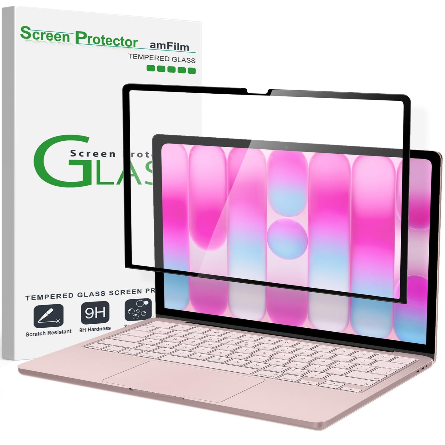 amFilm MacBook Neo 13-Inch Screen Protector MBN-13-GLS-BLK 13" 9H Tempered Glass