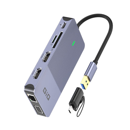 Giq USB C HUB D3908 3.5mm Audio Ethernet HDMI USB 3.0 USB Type C 10 Ports.
