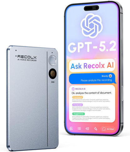 RECOLX 64GB JYDH-100 AI Voice Recorder AI Transcriber Bluetooth