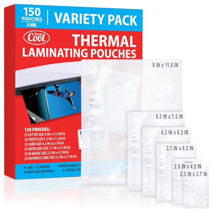 Simply Cool 150 Count 5MIL Laminating Sheets Multi-Sized Pouches for Letter, ID Badge, and Card