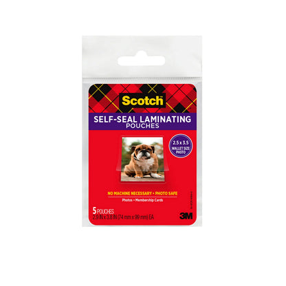 Scotch 2.5 x 3.5 inches Self-Sealing Laminating Pouches, 5 Count, Clear Finish