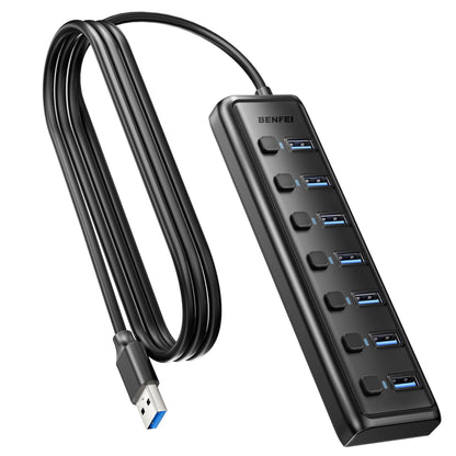 BENFEI USB 3.0 Hub 7-Port 5Gbps Black Plastic 000425black