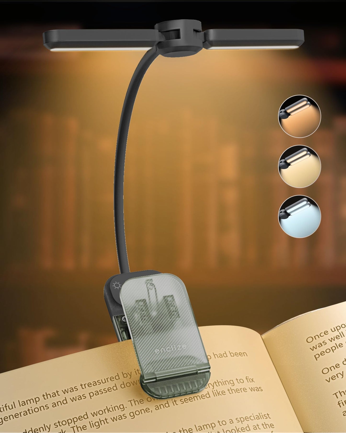 enclize 1 Count LED Rechargeable Reading Light Dimmable Touch Control USB Tabletop Dark Gray