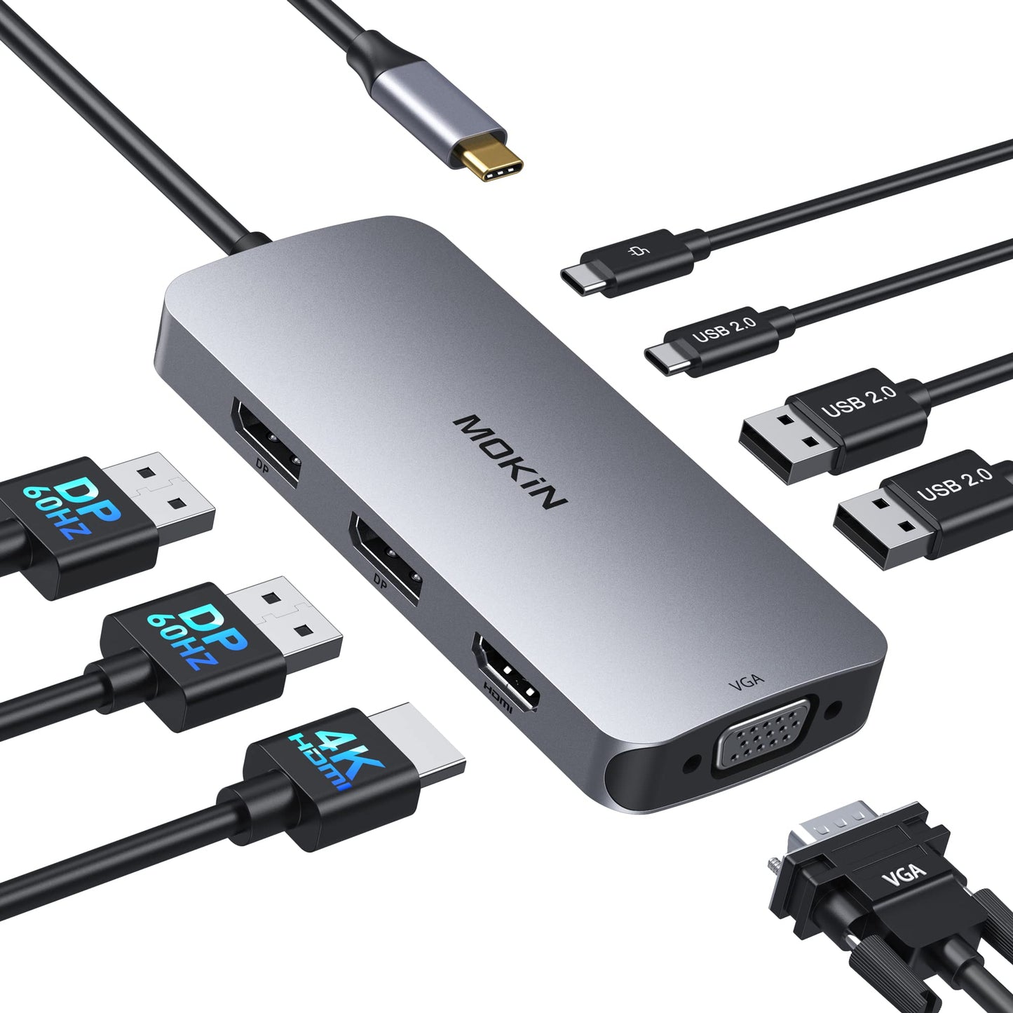 MOKiN 8-in-1 Docking Station Dual DisplayPort 4K@60Hz USB Hub