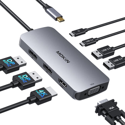 MOKiN 8-in-1 Docking Station Dual DisplayPort 4K@60Hz USB Hub