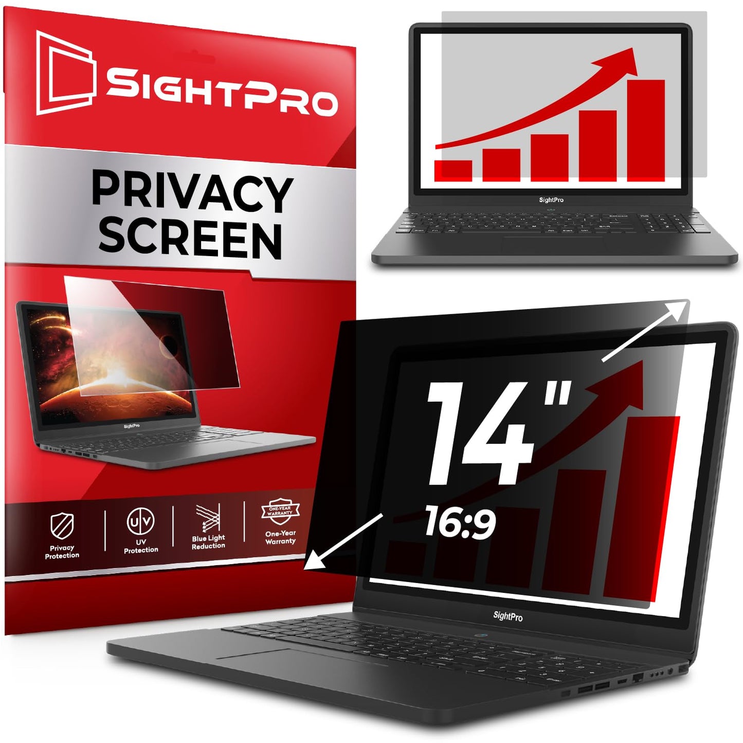 SightPro 14 Inch Laptop Privacy Screen Filter SP-PSB14169 16:9 Non-Magnetic Blackout Filter