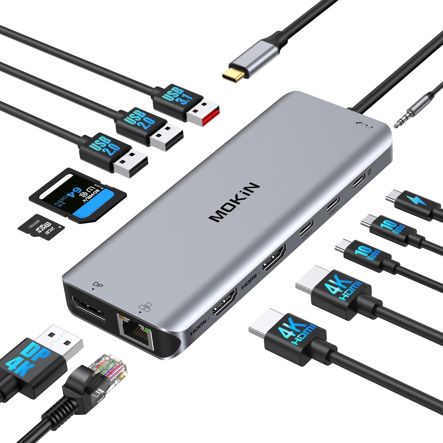 MOKiN 13 Port USB C Docking Station 4K DisplayPort Multi-Monitor Hub