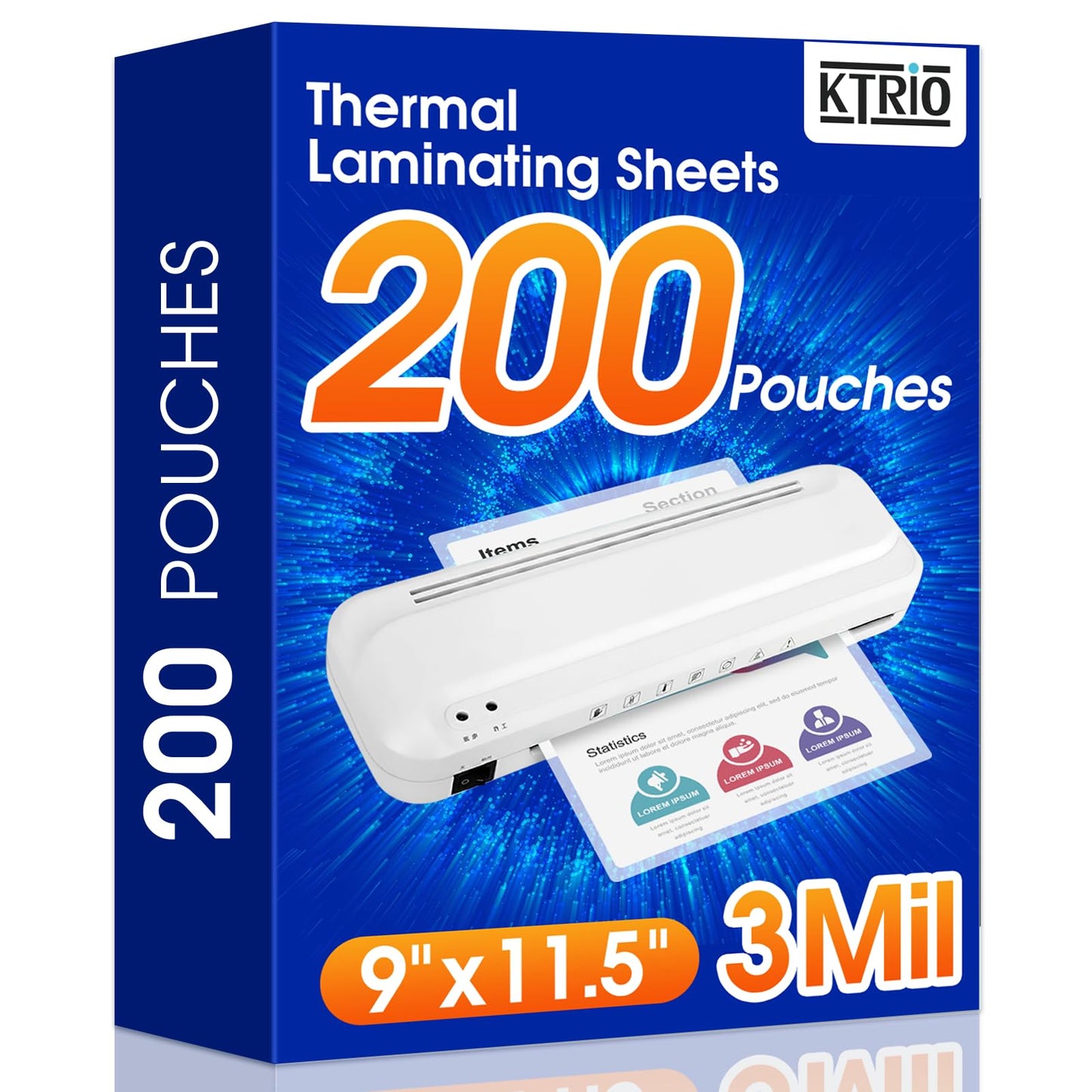 KTRIO 200 Count Thermal Laminating Sheets 8.5 x 11 Inches 3 Mil Clear Lamination Pouches