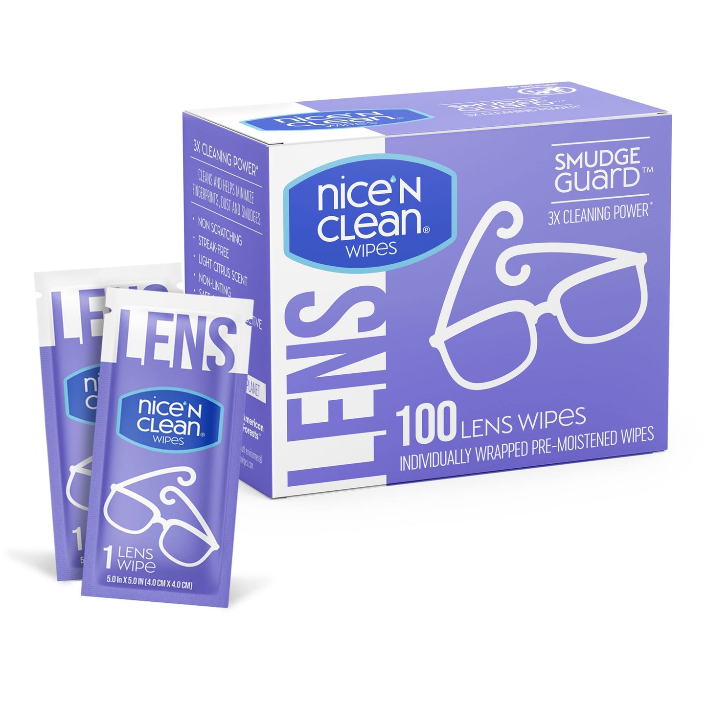 Nice 'N Clean 100 Count X0001B100CH Lens Cleaning Wipes Box - Citrus Scented