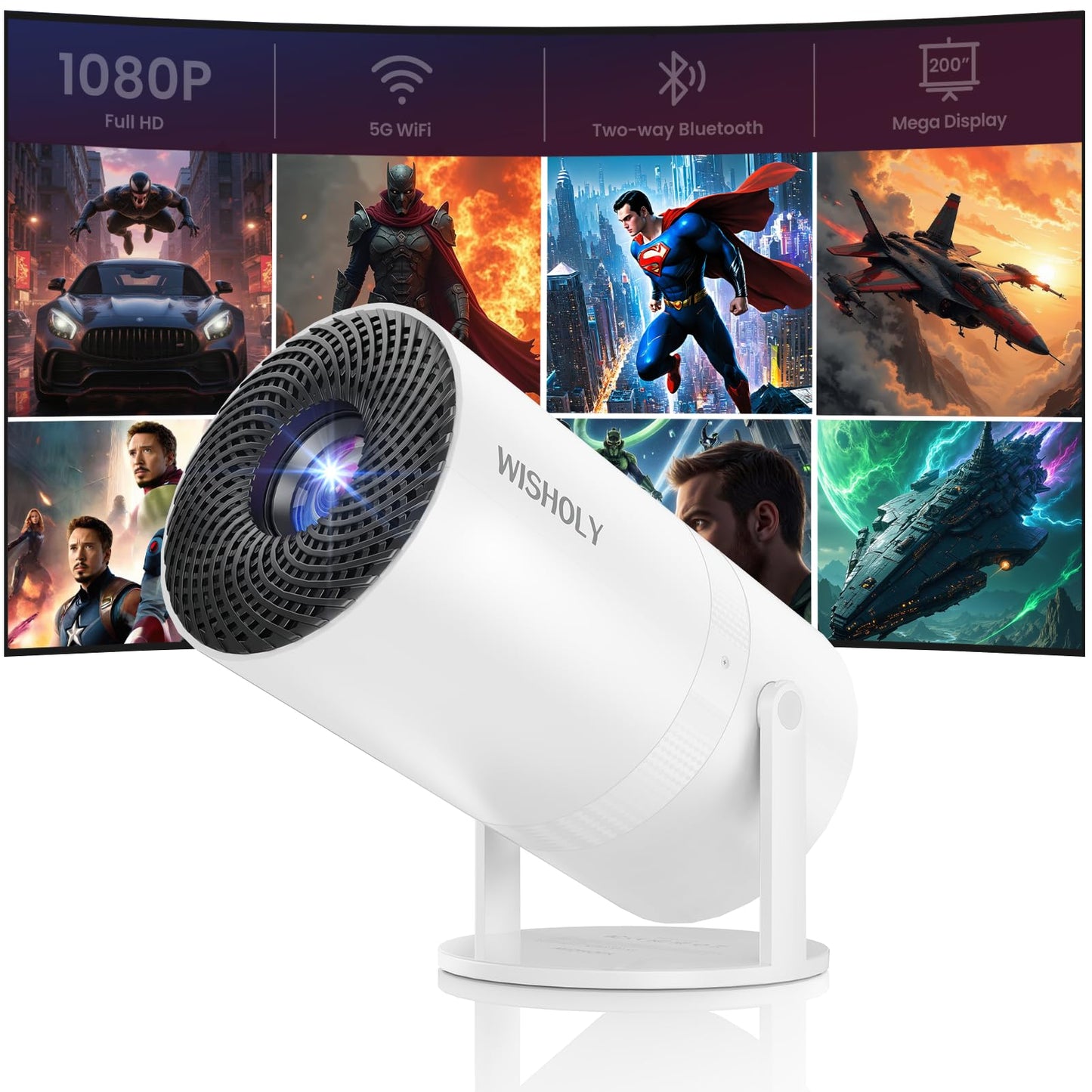 WISHOLY 5.2in X3 1920x1080 LCD Portable Projector