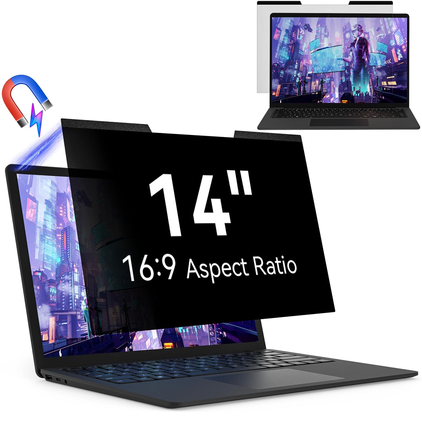 Protescreen 14 Inch Laptop Privacy Screen Protector, Removable Anti-Glare Filter, Scratch Resistant, Water Resistant, 16:9 Aspect Ratio