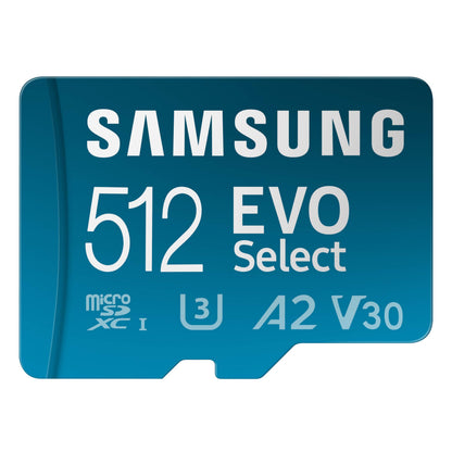 Samsung 512GB MicroSDXC Memory Card MB-ME512SA/AM, 160MB/s Read Speed, Class 10, V30, UHS-I, A2