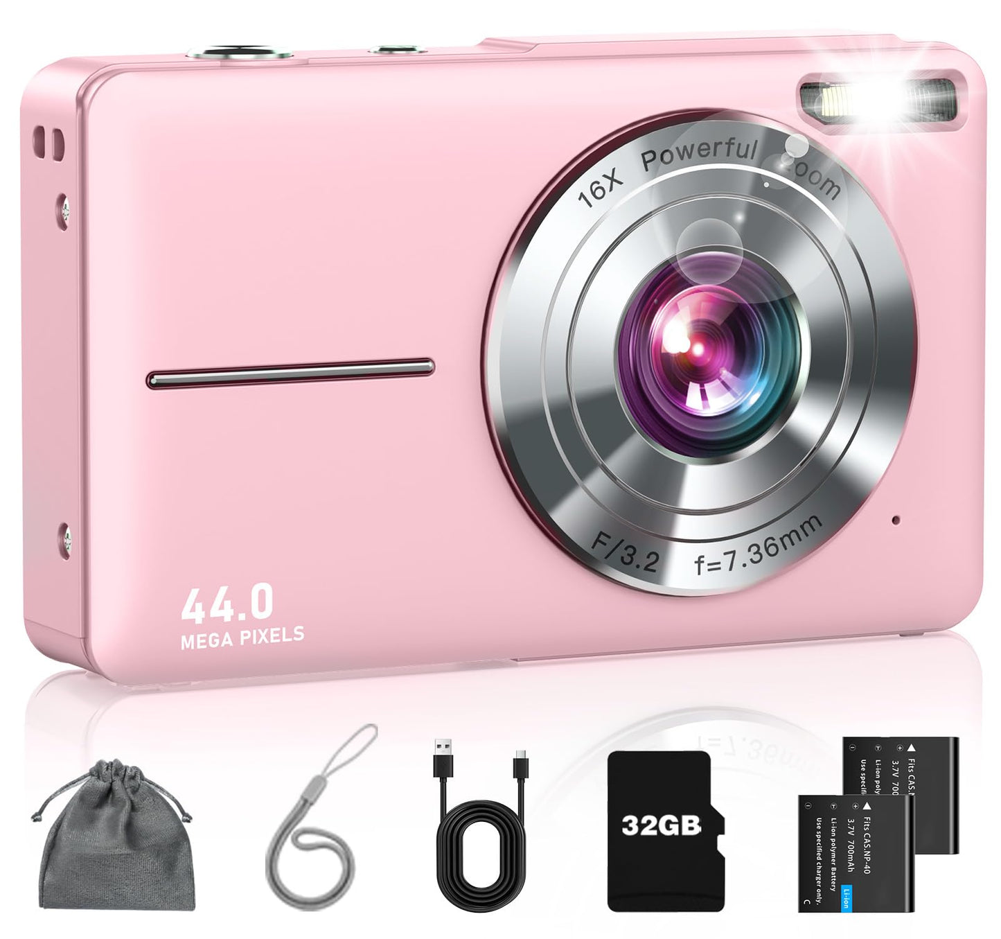 Lecran 2.8" Pink DC403 44MP Digital Camera 1080p 30FPS Ultracompact