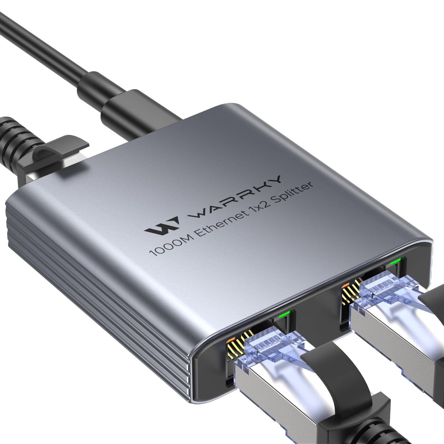 WARRKY 1 to 2 Ethernet Splitter RJ45 1000Mbps Aluminum Case Plug-and-Play