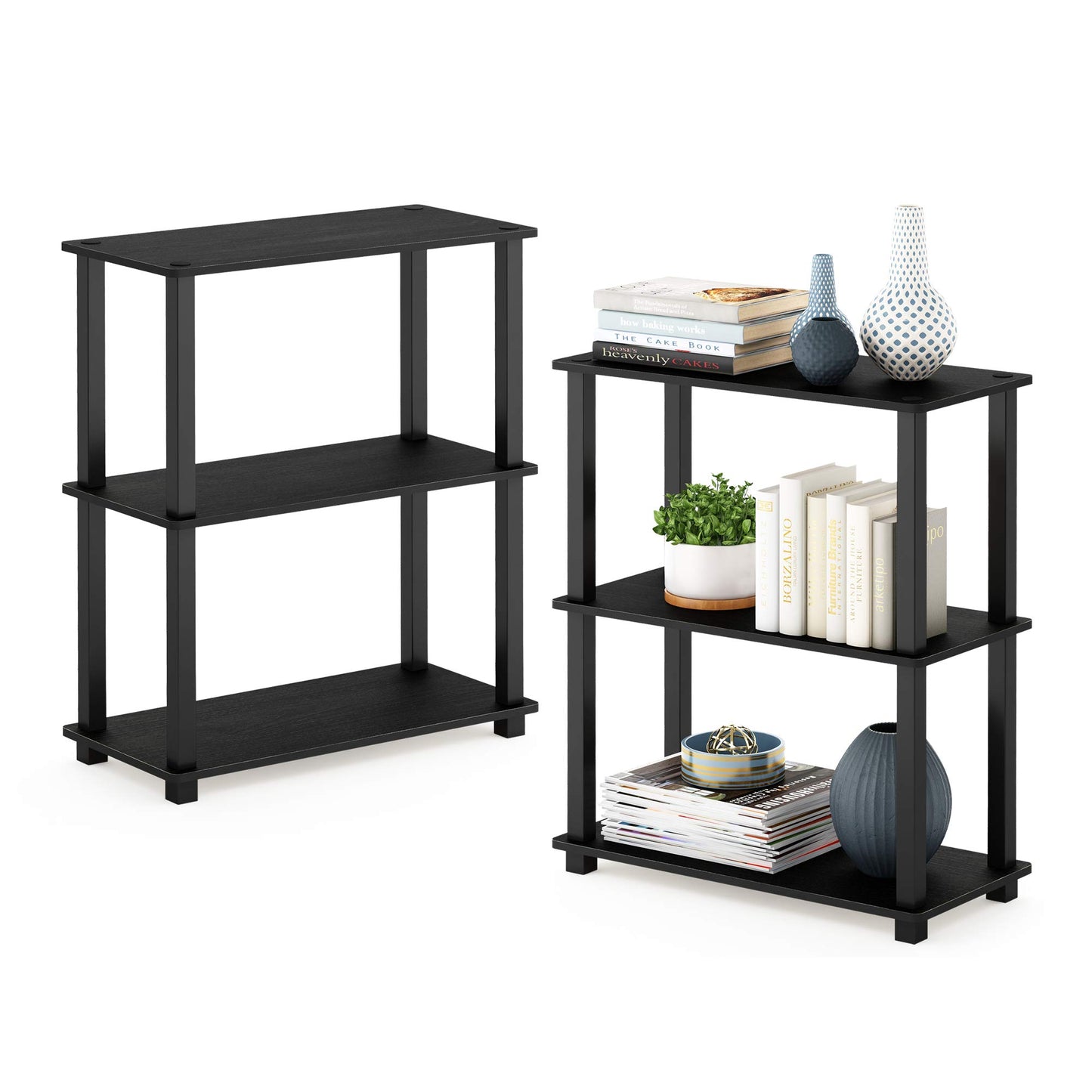 Furinno 3-Tier Multipurpose Shelf Set of 2 2-18025AM Floor Mount Black/Americano