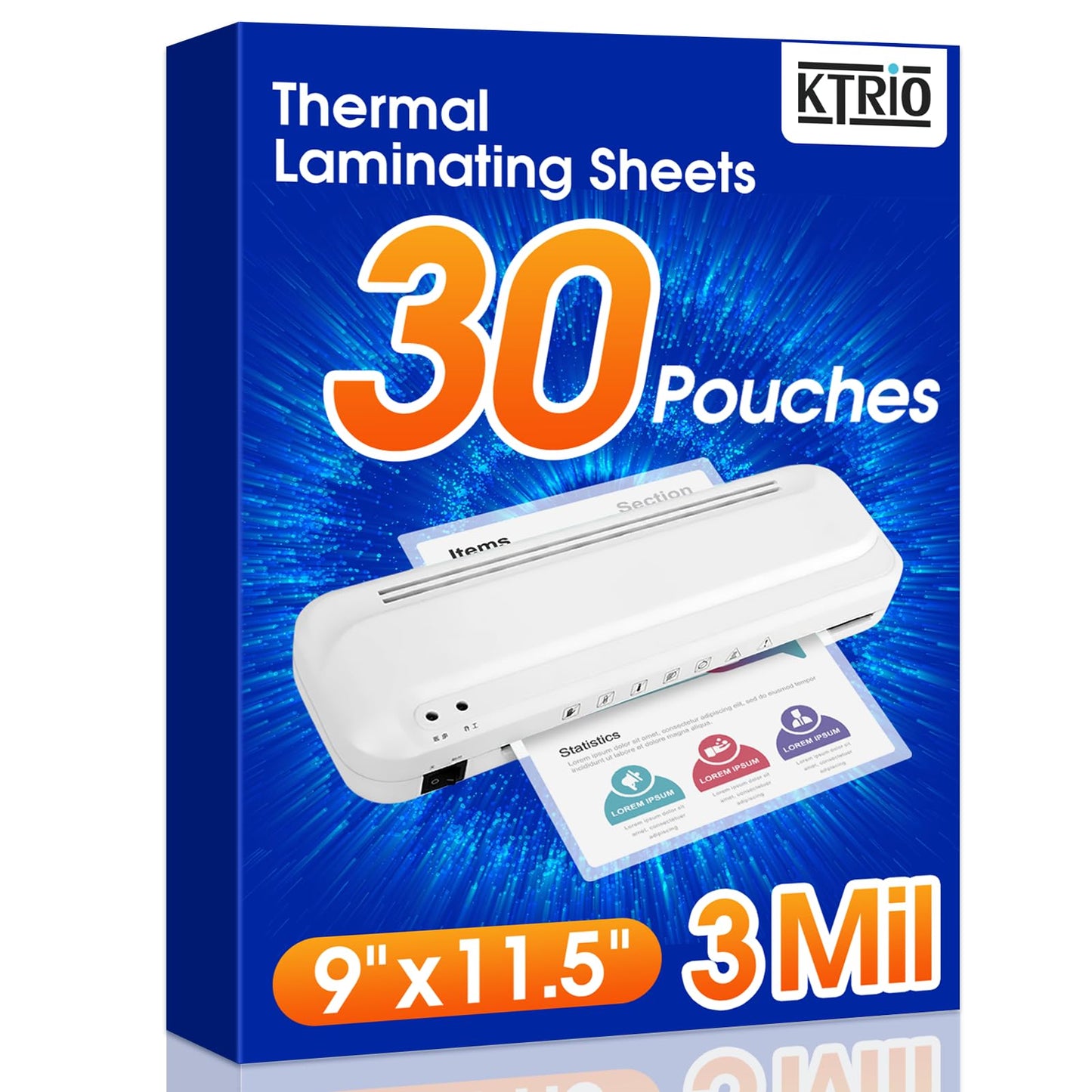 KTRIO 30 Count Laminating Sheets 9 x 11.5 Inches 3 Mil Clear Lamination Supplies