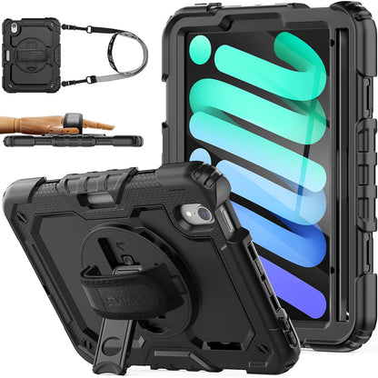 SEYMAC Stock Case for iPad Mini 6/7 2021/2024 with Built-in Screen Protector, 360° Rotating Stand, Black