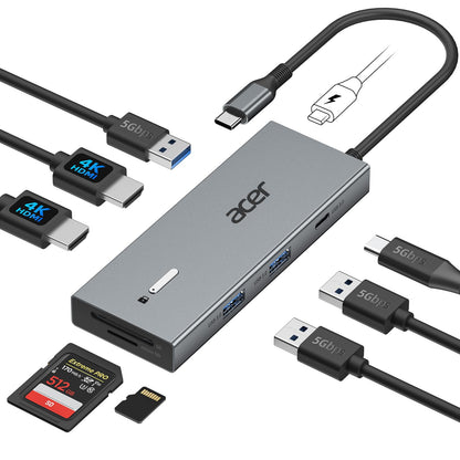 Acer 9-in-1 ODK4K0 Docking Station Dual Monitor HDMI USB 3.0 USB-C 100W PD Aluminum