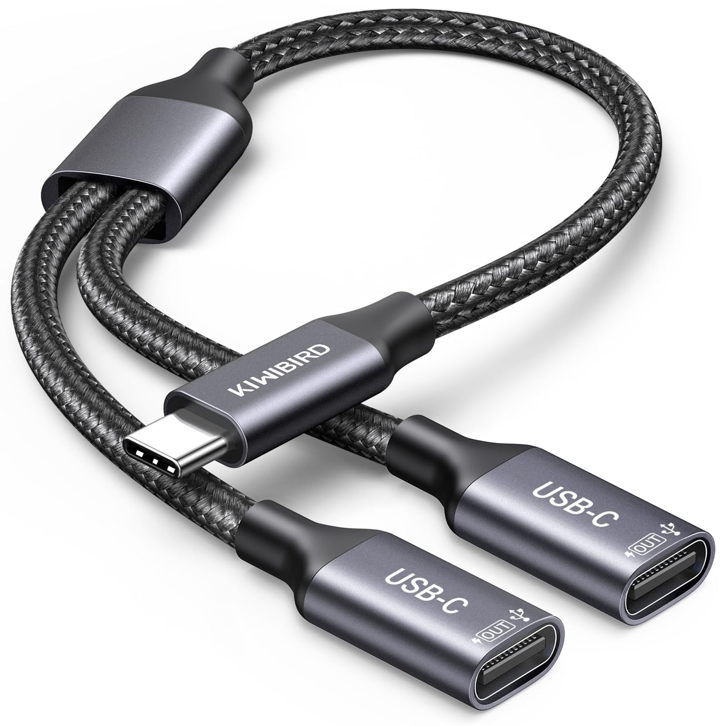 KiwiBird USB-C Splitter 1 in 2 Out Male to Female Adapter, 480 Mbps Data Transfer Rate, Grey
