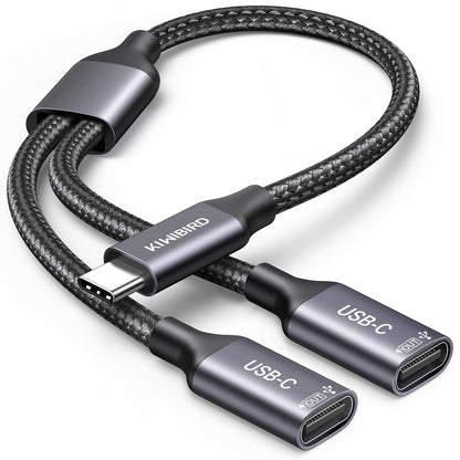 KiwiBird USB-C Splitter 1 in 2 Out Male to Female Adapter, 480 Mbps Data Transfer Rate, Grey