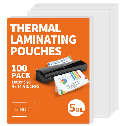 Binditek 11.5" x 9" Laminating Sheets 100 Pack Clear Glossy