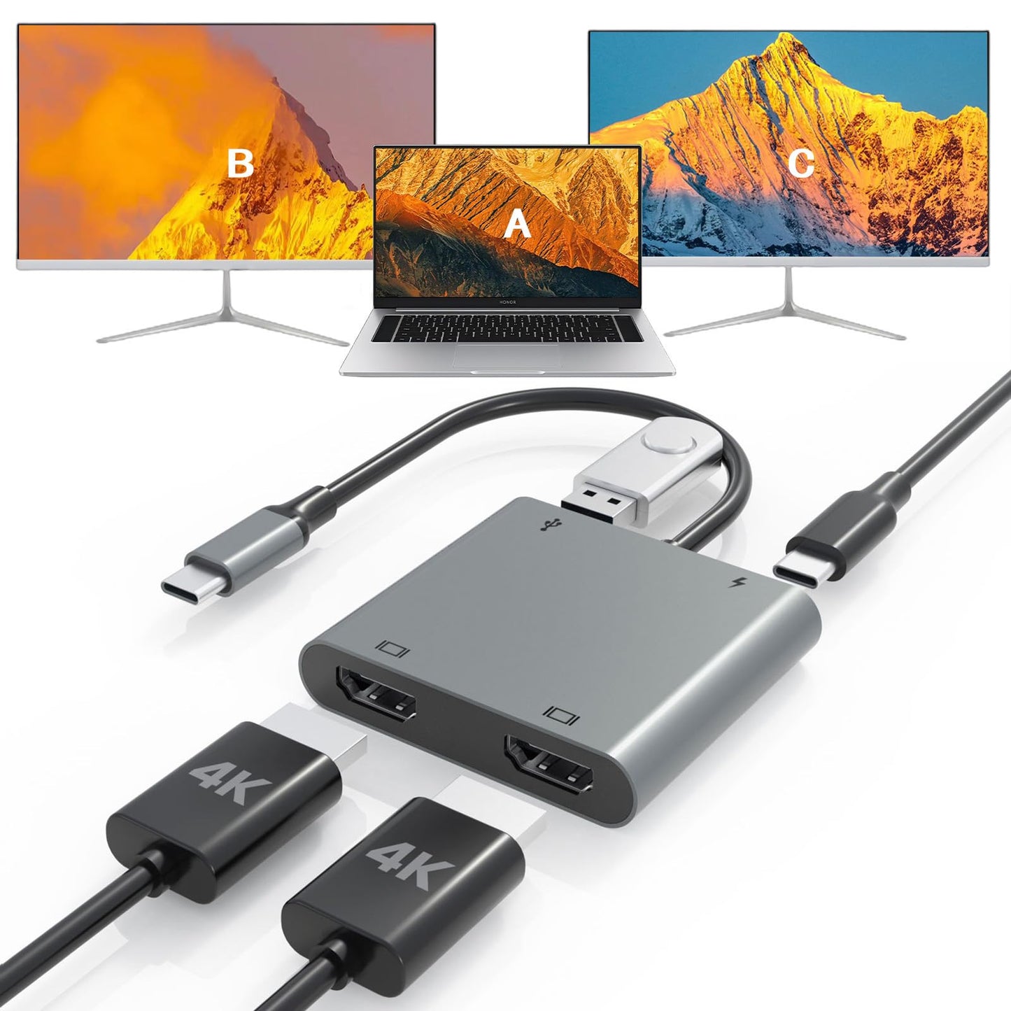 Fophmo USB Type-C Adapter HC-89 4K@60Hz 1x USB-A 4 Ports