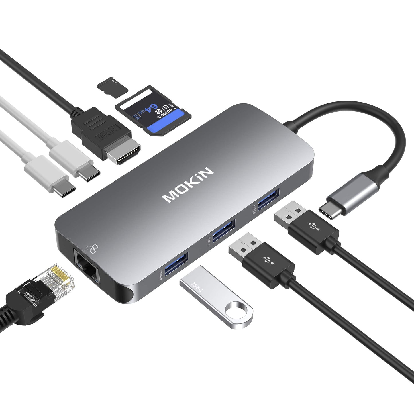 MOKiN UC0501 Ethernet USB Hub 9 Ports Aluminum Gray