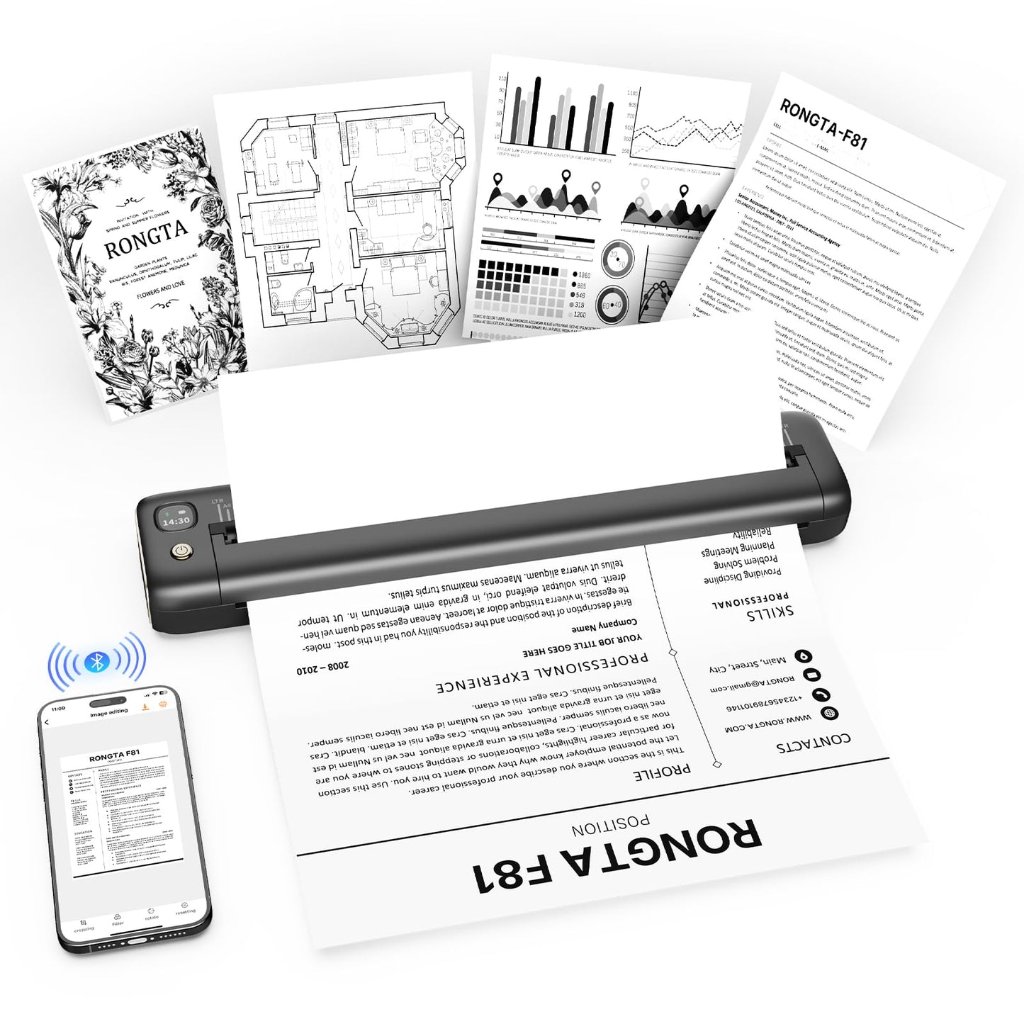 Rongta Portable Thermal Printer 203DPI Bluetooth Monochrome F81