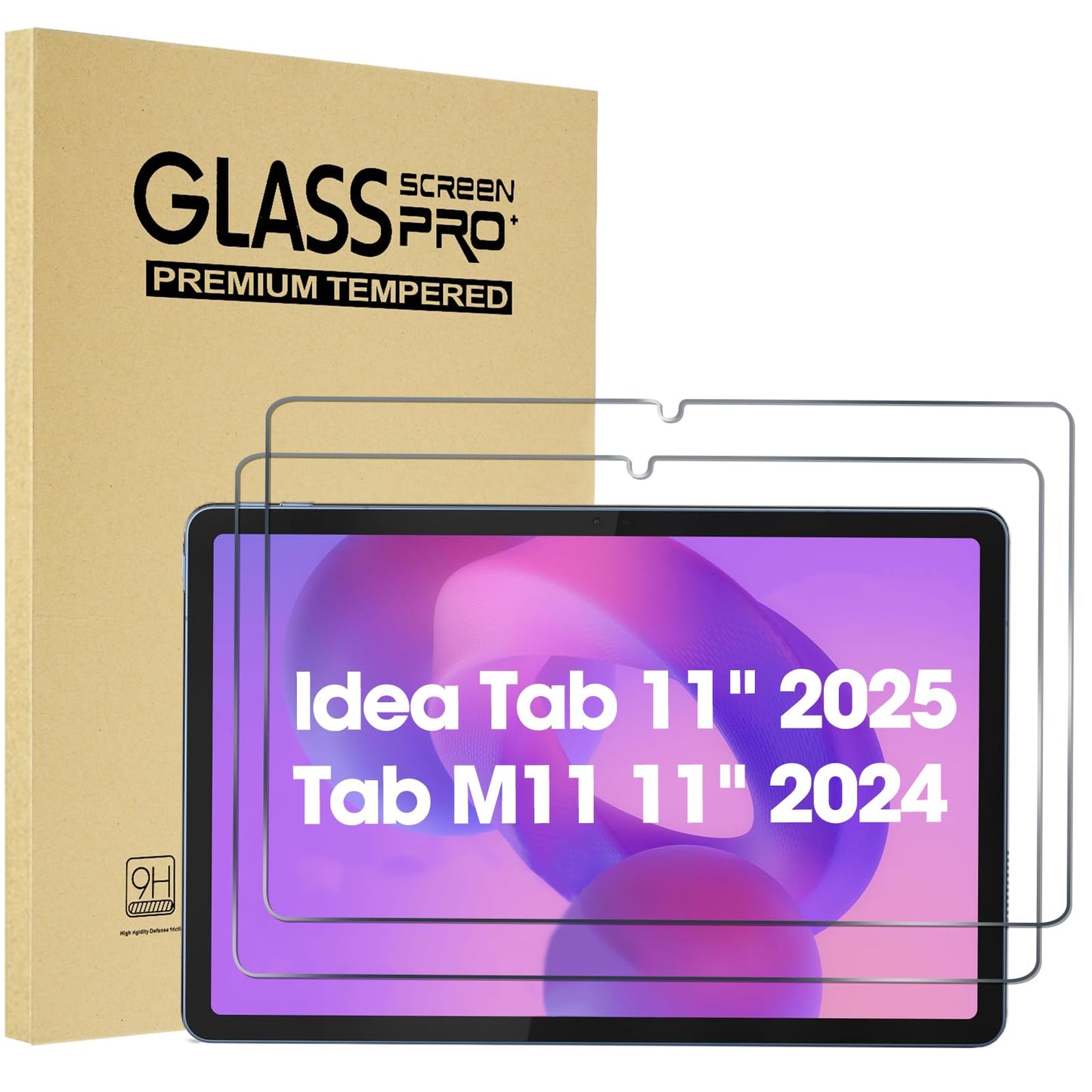 ProCase 2 Pack Screen Protector 9.65" x 6.89" Tempered Glass for Lenovo Idea Tab 11 Inch 2025/Tab M11/Tab K11 LTE