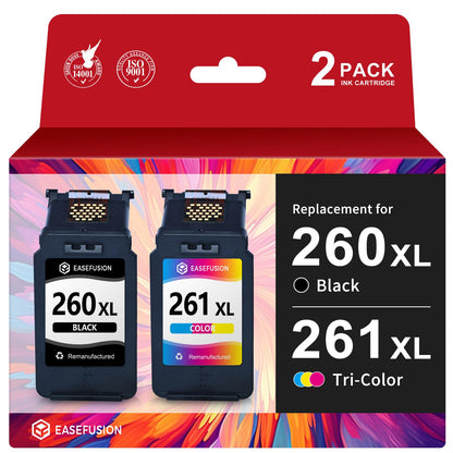 EaseFusion 260XL 261XL Ink Cartridges PG-260 CL-261 Compatible with Canon Pixma Printers, 400 Pages Yield, Water-Based Ink