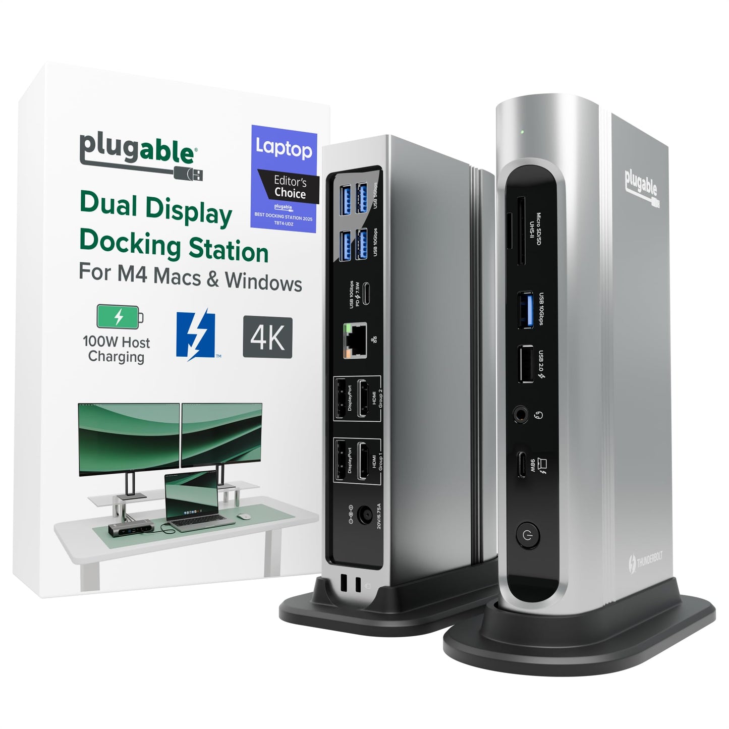 Plugable 16-in-1 TBT4-UDZ Docking Station Thunderbolt 4 100W 2XHDMI 2XDP