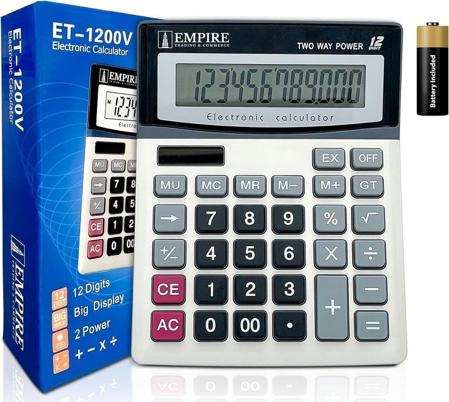 EMPIRE TRADING & COMMERCE Desk Calculator 7.28" x 5.71" 2 Inches LCD 1 AA Battery Basic Calculator