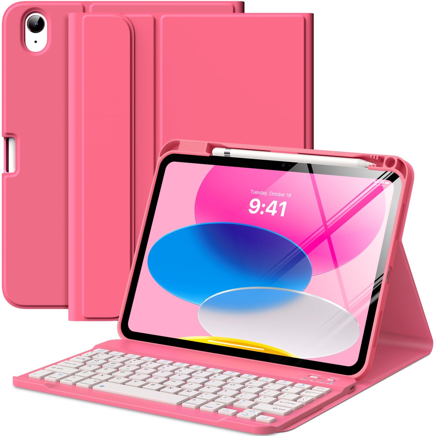 MoKo 11 Inch iPad 11th Gen Case with Keyboard and Pencil Holder, Bluetooth, Mechanical, QWERTY Layout, Pink