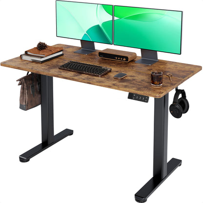 Claiks 48" P1.01.001 Electric Height Adjustable Desk, Rectangular, 3 Height Positions, Black Frame/Rustic Brown Top