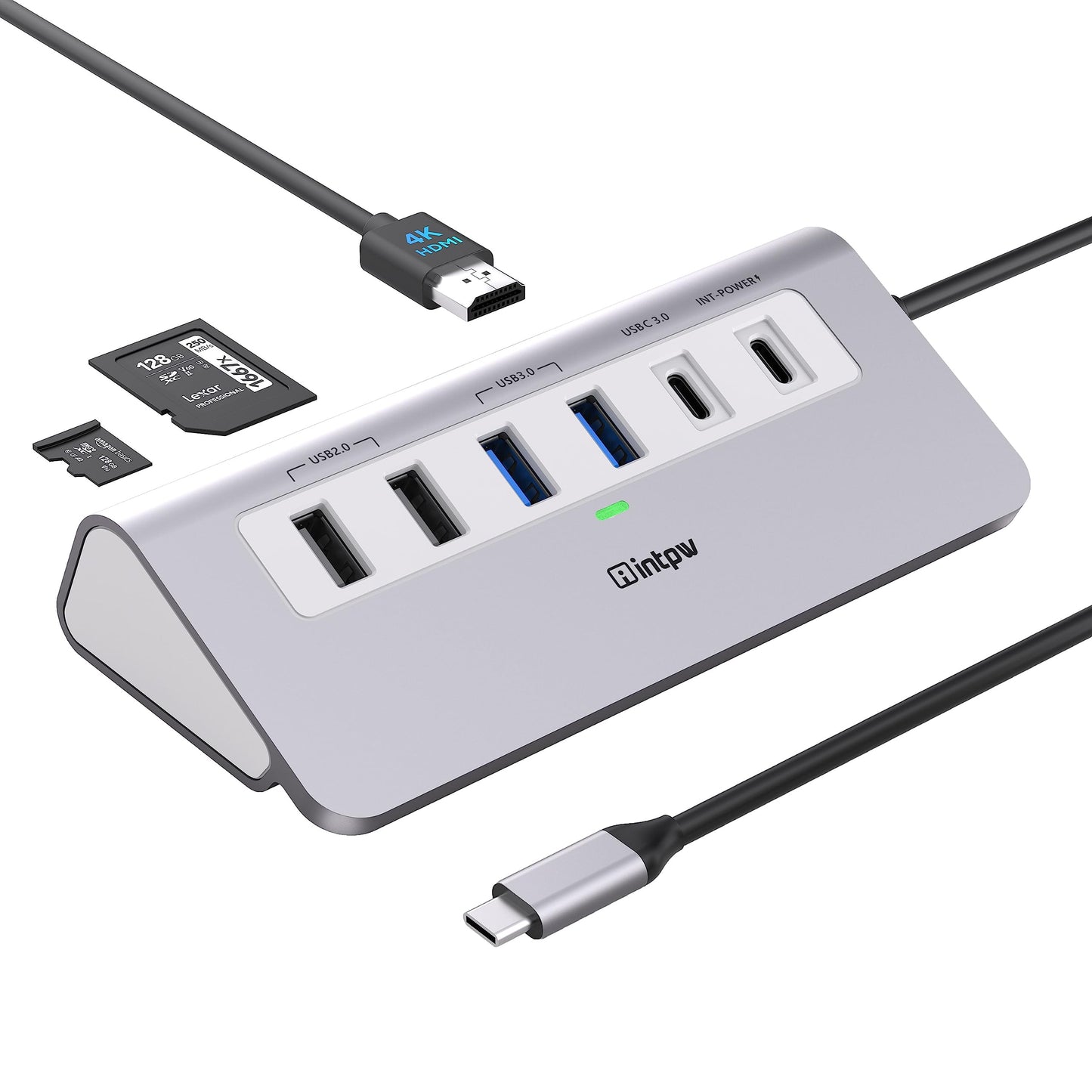 intpw 9-Port P9 USB C Hub Multiport Adapter with HDMI 4K@60Hz, 5Gbps USB 3.0, USB 2.0, SD/TF Card Reader, 100W PD, Aluminum Housing