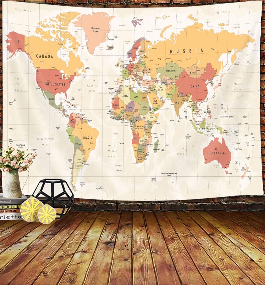 JAWO 60"L x 40"W Unframed Polyester Map Tapestry - Yellow, Portrait Orientation