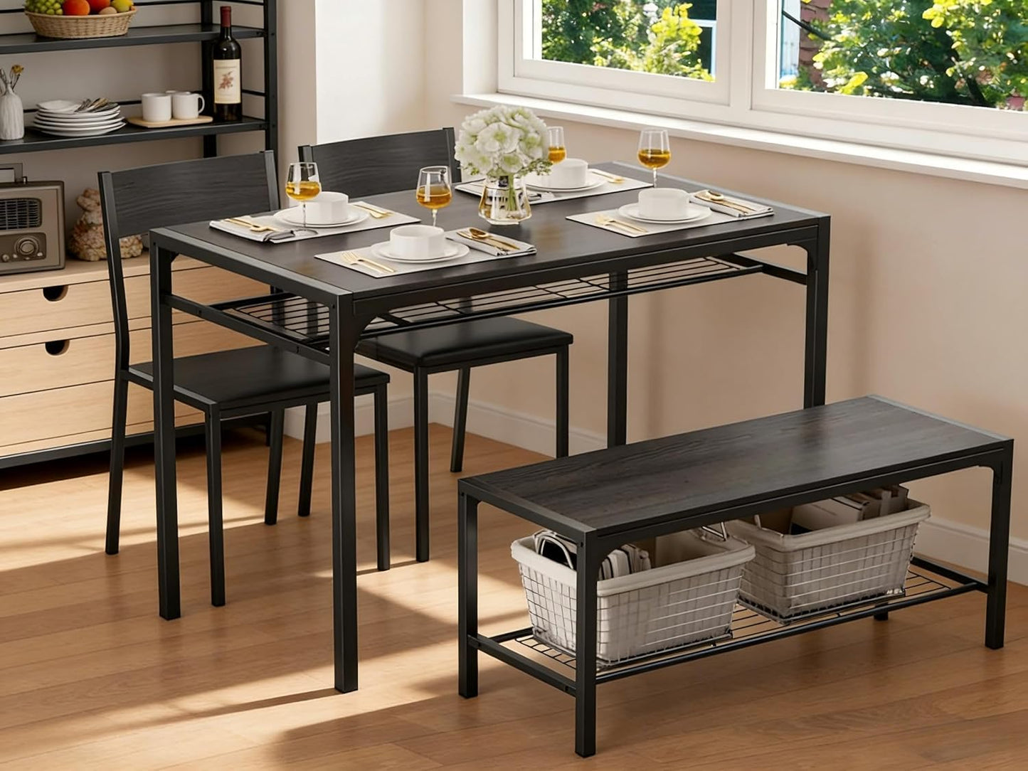 Gizoon 4 Piece Dining Table Set Rectangular Black