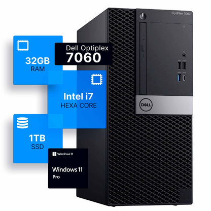 Dell Optiplex 7060 Tower Desktop | Intel i7-8700 | 3.4 GHz | 32GB DDR4 RAM | 1TB SSD | Windows 11 Pro | DisplayPort