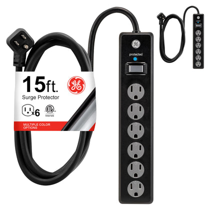 GE 15 Ft Power Strip 54650 6 Outlets 125 Volts 800 Joules Type B